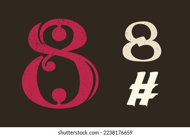 Number eight drop cap logo. Illuminated initial in old blackletter German style. All you need to precisely imitate medieval text. Decorative element for the beginning of a paragraph or section.