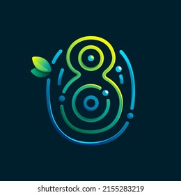 Number eight eco logo made of fingerprint. Gradients icon with green leaves and dew drops. Perfect for online payment art, biometric design, agriculture advertising, pure food packaging. - Powered by Shutterstock - Get 15% off with code: PIKWIZARD15