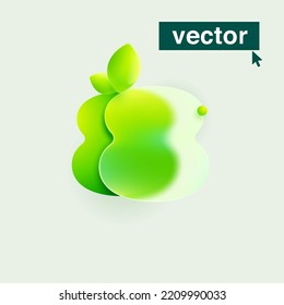 Number eight ecology logo in realistic Glassmorphism style. Vector blurry translucent icon with green leaves. Frosted transparent emblem for agriculture, waste recycling, healthy food.