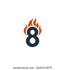 number eight with fire company logo vector illustration template design