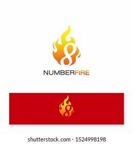 Number Eight Fire Logo Vector Icon