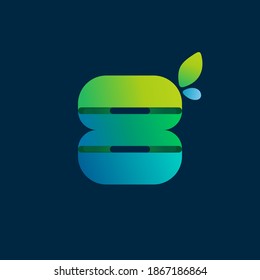 Number eight green gradient eco logo. Vector one line colorful typeface for agriculture branding design, spring labels, garden posters, environment identity etc.