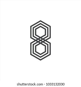 Number Eight with hexagon logo design vector