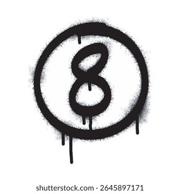 Number eight icon Graffiti Spray isolated on white background. Number eight graffiti symbol with black spray on white background. Vector illustration.