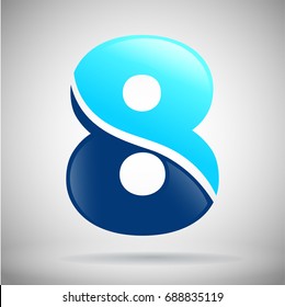 Number eight logo. blue and light blue glossy style. Vector design template elements for your application or company.