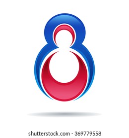Number eight logo. blue and red glossy style. Vector design template elements for your application or company.