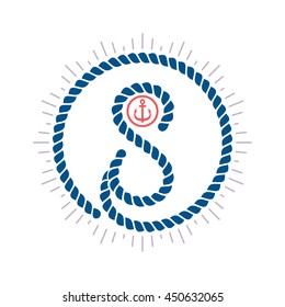 Number eight logo with compass star and anchor. Colorful vector design for banner, presentation, web page, card, labels or posters.
