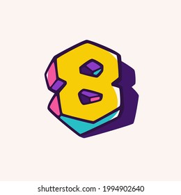 Number eight logo in cubic children style based on impossible isometric shapes. Perfect for kids labels, illusion branding, cute birthday posters etc.