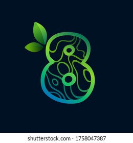 Logotipo número ocho con patrón de ondas ecológicas. Icono verde vector perfecto para el diseño paisajístico, impresión natural y etiquetas cartográficas, etc.