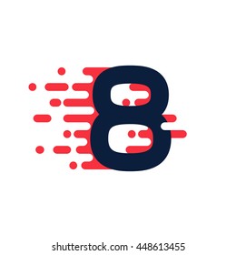 Number eight logo with fast speed lines. Colorful vector design for banner, presentation, web page, card, labels or posters.
