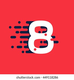 Number eight logo with fast speed lines. Colorful vector design for banner, presentation, web page, card, labels or posters.