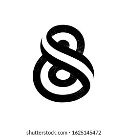 Number eight logo formed by two parallel lines with noise texture. Vector black and white typeface for labels, headlines, posters, cards etc.