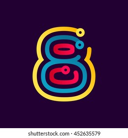 Number eight logo formed by electric line. Vector design for banner, presentation, web page, card, labels or posters.