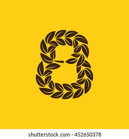 Number eight logo formed by laurel wreath. Vector design for banner, presentation, web page, card, labels or posters.