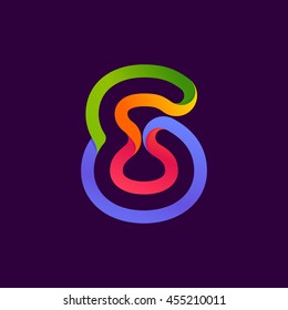 Number eight logo formed by colorful neon line. Vector design for banner, presentation, web page, card, labels or posters.
