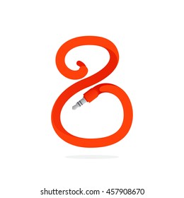 Number eight logo formed by jack cable. Sound vector design template elements for your music application, card, labels or posters.