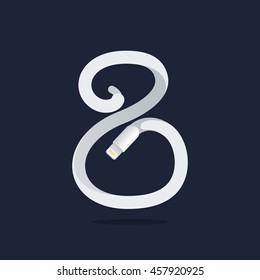 Number eight logo formed by lightning cable. Technology vector design for banner, web page, card, labels or posters.