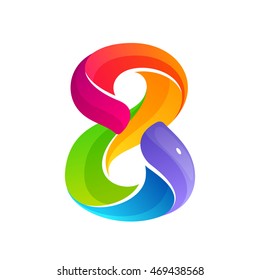 Number eight logo formed by colorful twisted lines. Vector elements for banner, presentation, web page, card, labels or posters.
