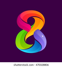 Number eight logo formed by colorful twisted lines. Vector elements for banner, presentation, web page, card, labels or posters.