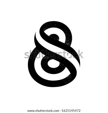 Number eight logo formed by two parallel lines with noise texture. Vector black and white typeface for labels, headlines, posters, cards etc.