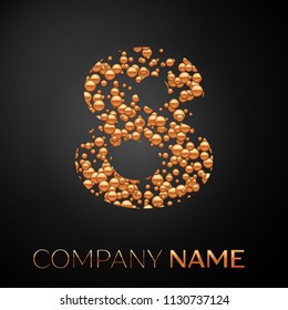 Number Eight logo gold dots. Alphabet logotype with abstract golden bubbles shape on black background. Vector template for your design