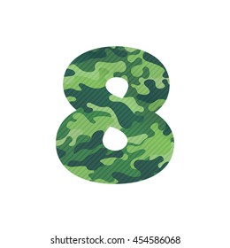 Number eight logo with green camouflage. Vector design for banner, presentation, web page, card, labels or posters.