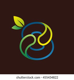Number eight logo with green leaves. Vector design for ecology company, card, labels or posters.