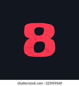 Number eight logo hand drawn with bold brush. Manual tracing with clean lines and grunge texture. Vector elements for T-shirt, label, badge, card or poster.