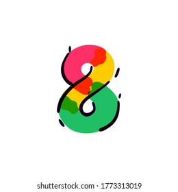 Number eight logo handwritten with a multicolor felt-tip pen. Perfect vector icon for kids design, interior print, cute labels, etc.