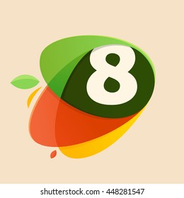 Number eight logo in healthy food shapes. Colorful vector design for banner, presentation, web page, app icon, card, labels or posters.