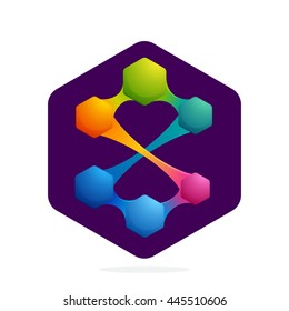 Number eight logo with Hexagon and lines. Bright color vector design for your science, biology, physics, chemistry company. Icon for banner, presentation, web page, app icon, card, labels or posters.