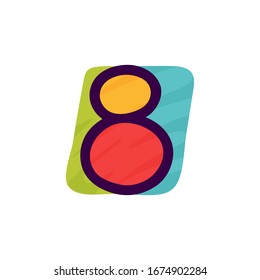 Number eight logo in kids paper applique style. Perfect for cute identity, funny craft package, holidays poster, etc.