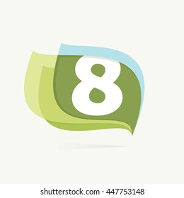 Number eight logo in leaves or flags icon. Colorful vector design for banner, presentation, web page, app icon, card, labels or posters.