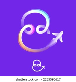 Nummer acht Logo aus einer Farblinie mit flachem Symbol und Regenbogenschein. Mehrfarbenemblem überlappen Ideal für bunte Reise-App, Lieferdesign, Luftfahrtwerbung, Flugidentität.