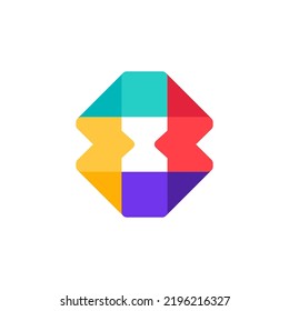 Number eight logo made of overlapping lines. Vector paper multicolor origami style icon. Perfect for colorful applique art, children design, vibrant advertising, mosaic packaging, multimedia identity.