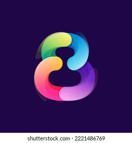 Number eight logo made of overlapping colorful lines. Rainbow vivid gradient modern icon. Vector one line typeface for tech branding design, nightlife labels, multimedia posters, futuristic identity.