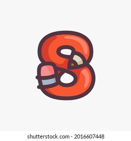 Nummer acht Logo aus einem Bleistift. Vektorgrafik für Zurück zu Schulveranstaltungen, Kunstidentität, Bildungspakete usw.