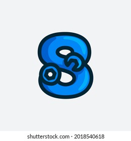 Logo número ocho hecho con una llave. Tipo de vectores para servicios de reparación, identidad de tienda de herramientas, afiches de artesanía, etc.