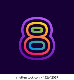 Number eight logo with neon lines. Vector design for banner, presentation, web page, card, labels or posters.