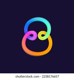 Number eight logo. Rainbow gradient one line icon. Overlapping multicolor emblem with glossy shine. Ideal for colorful app, street art design, bright advertising, toy packaging, multimedia identity.