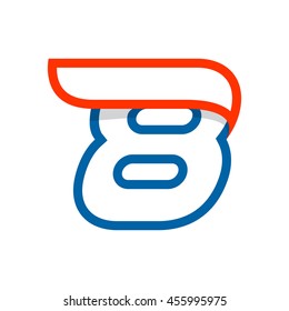 Number eight logo with red wing. Sport elements for sportswear, t-shirt, banner, card, labels or posters.