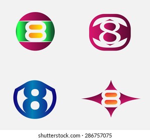 Number eight logo template. Abstract icon set 