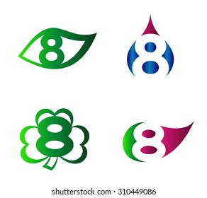 Number eight logo template. Abstract icon set
