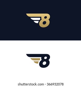 Number eight logo template. Wings design element vector illustration. Corporate branding identity