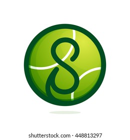 Number eight logo with tennis ball. Sport vector design for banner, presentation, web page, card, labels or posters.