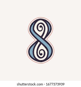 Number eight logo in true celtic knot-spiral style. Perfect typeface for history identity, medieval print, tribal posters, etc.