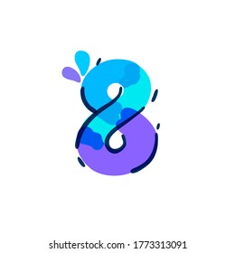 Number eight logo with water drops and waves. Handwritten with a felt-tip pen. Vector bold marker font can be used for washing labels, healthcare headlines, pure posters, ecology cards etc.
