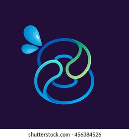 Number eight logo with water waves and drops. Vector design for ecology company, card, labels or posters.