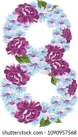 Number eight is made of flowers. Vector.