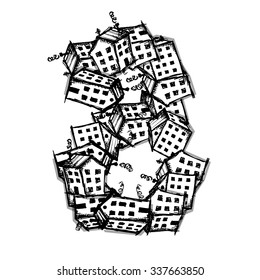 Number eight made from houses, vector alphabet for your design